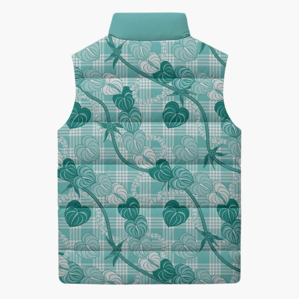 Anthurium Pikake Ti Leaf Palaka Sleeveless Puffer Jacket Turquoise Version