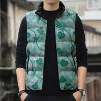 Anthurium Pikake Ti Leaf Palaka Sleeveless Puffer Jacket Turquoise Version