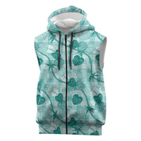 Anthurium Pikake Ti Leaf Palaka Sleeveless Zip Hoodie Turquoise Version LT01 Turquoise - Polynesian Pride