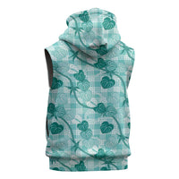 Anthurium Pikake Ti Leaf Palaka Sleeveless Zip Hoodie Turquoise Version LT01 - Polynesian Pride