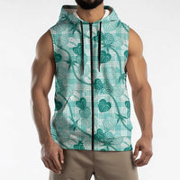 Anthurium Pikake Ti Leaf Palaka Sleeveless Zip Hoodie Turquoise Version LT01 - Polynesian Pride