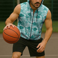 Anthurium Pikake Ti Leaf Palaka Sleeveless Zip Hoodie Turquoise Version LT01 - Polynesian Pride