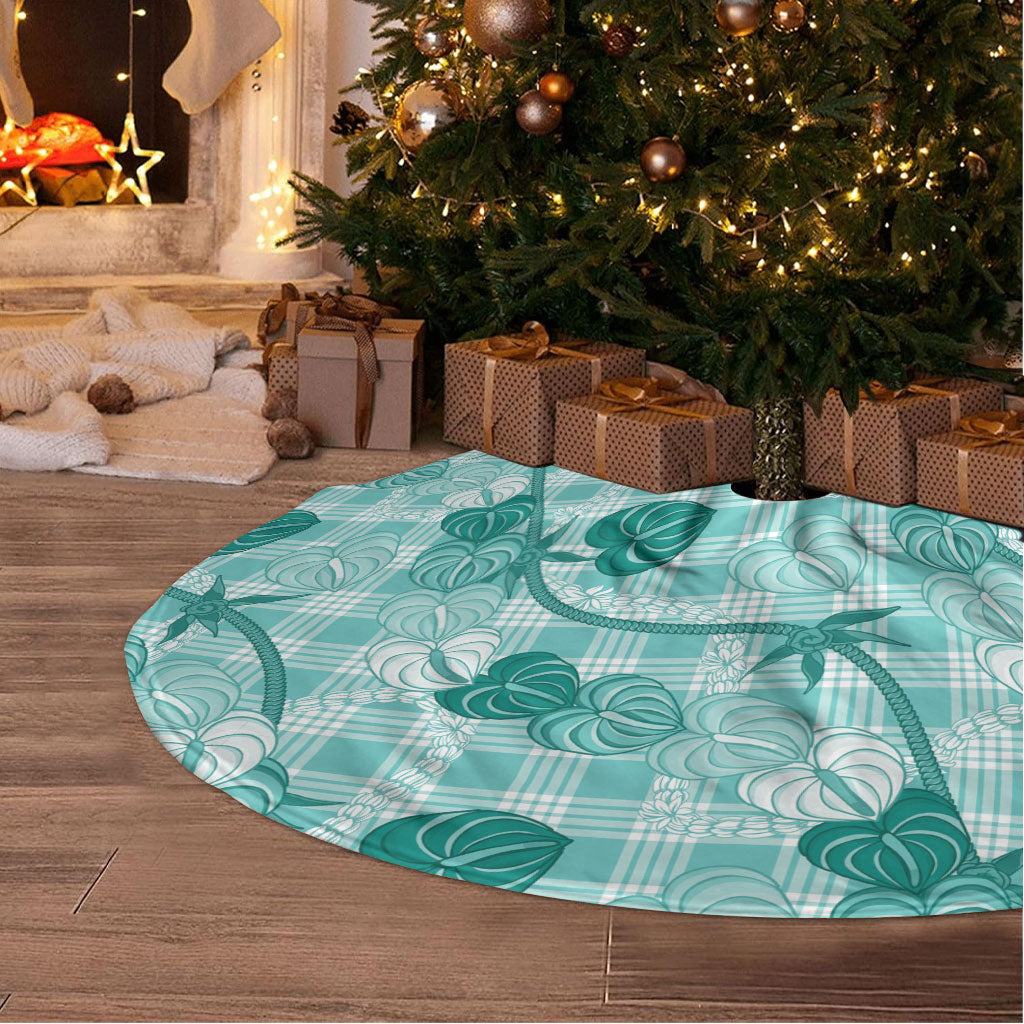 Anthurium Pikake Ti Leaf Palaka Tree Skirt Turquoise Version LT01 - Polynesian Pride