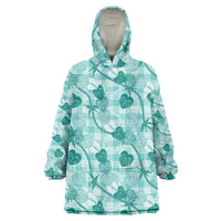 Anthurium Pikake Ti Leaf Palaka Wearable Blanket Hoodie Turquoise Version LT01 One Size Turquoise - Polynesian Pride