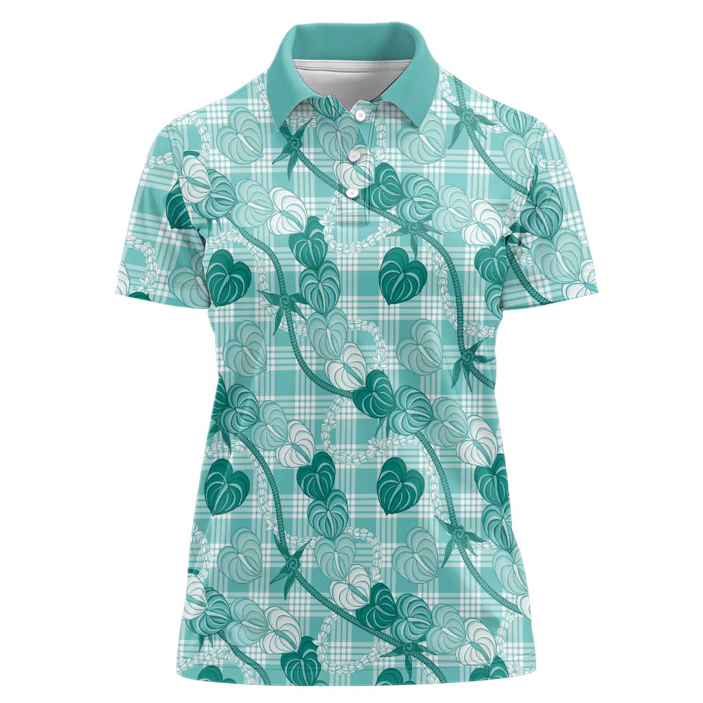 Anthurium Pikake Ti Leaf Palaka Women Polo Shirt Turquoise Version