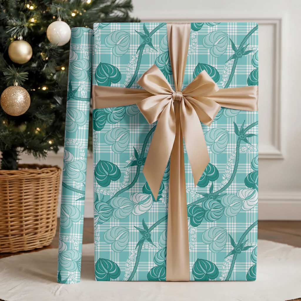 Anthurium Pikake Ti Leaf Palaka Wrapping Paper Turquoise Version