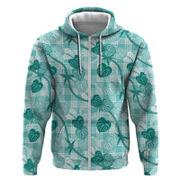 Anthurium Pikake Ti Leaf Palaka Zip Hoodie Turquoise Version