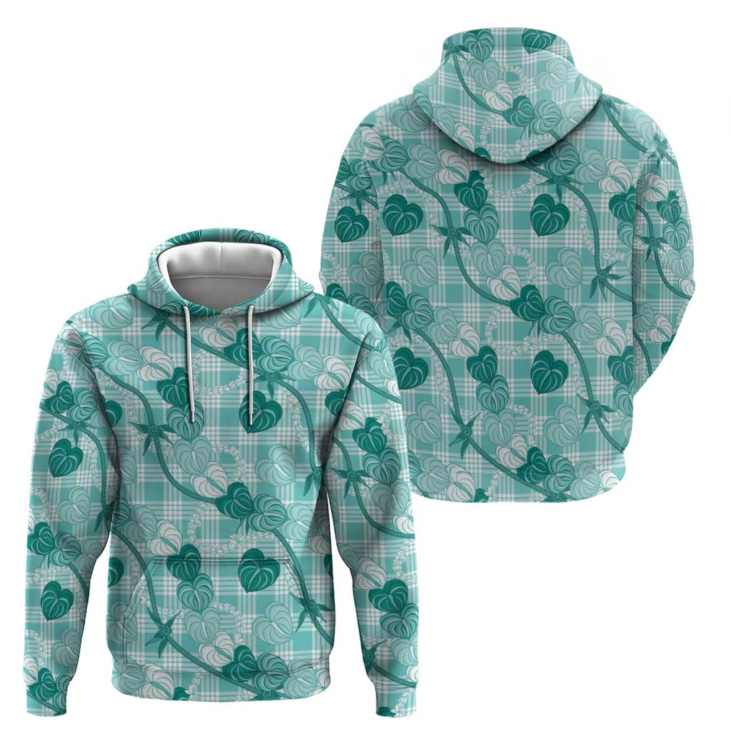 Anthurium Pikake Ti Leaf Palaka Zip Hoodie Turquoise Version