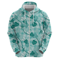 Anthurium Pikake Ti Leaf Palaka Zip Hoodie Turquoise Version