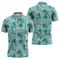 Anthurium Pikake Ti Leaf Palaka Zipper Polo Shirt Turquoise Version