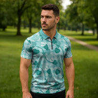 Anthurium Pikake Ti Leaf Palaka Zipper Polo Shirt Turquoise Version