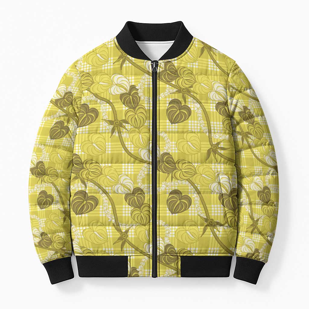 Anthurium Pikake Ti Leaf Palaka Bomber Puffer Jacket Yellow Version