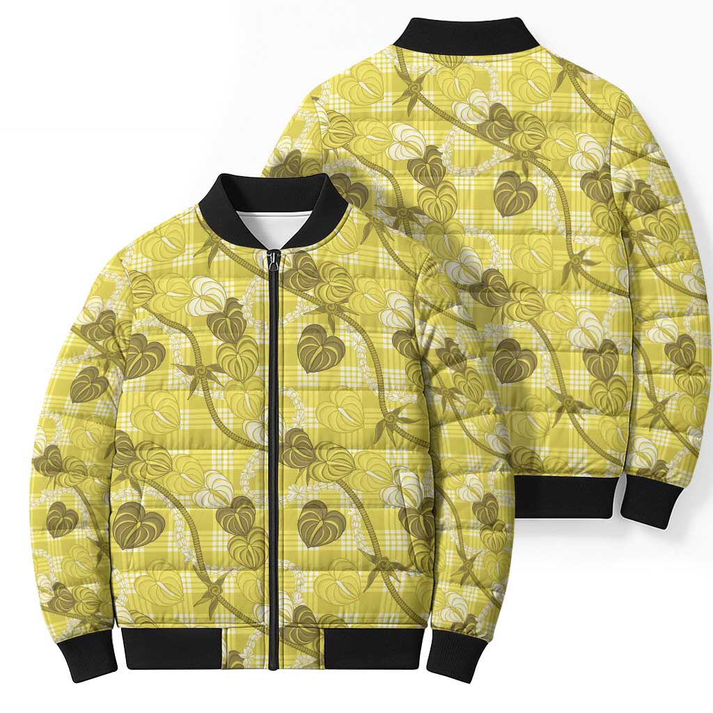 Anthurium Pikake Ti Leaf Palaka Bomber Puffer Jacket Yellow Version