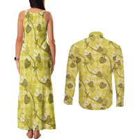 Anthurium Pikake Ti Leaf Palaka Couples Matching Tank Maxi Dress and Long Sleeve Button Shirt Yellow Version