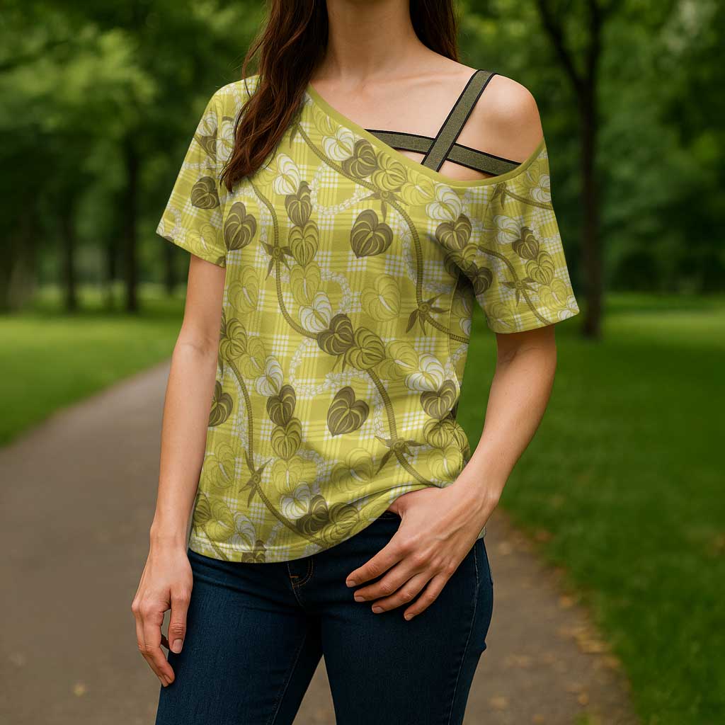 Anthurium Pikake Ti Leaf Palaka Cross Shoulder Shirt Yellow Version
