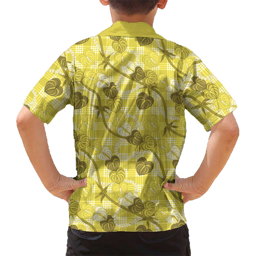 Anthurium Pikake Ti Leaf Palaka Family Matching Mermaid Dress and Hawaiian Shirt Yellow Version LT01 - Polynesian Pride