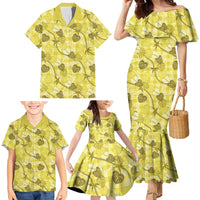 Anthurium Pikake Ti Leaf Palaka Family Matching Mermaid Dress and Hawaiian Shirt Yellow Version LT01 - Polynesian Pride