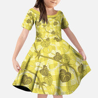 Anthurium Pikake Ti Leaf Palaka Family Matching Off Shoulder Maxi Dress and Hawaiian Shirt Yellow Version LT01 Daughter's Dress Yellow - Polynesian Pride
