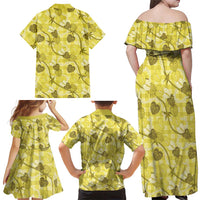 Anthurium Pikake Ti Leaf Palaka Family Matching Off Shoulder Maxi Dress and Hawaiian Shirt Yellow Version LT01 - Polynesian Pride