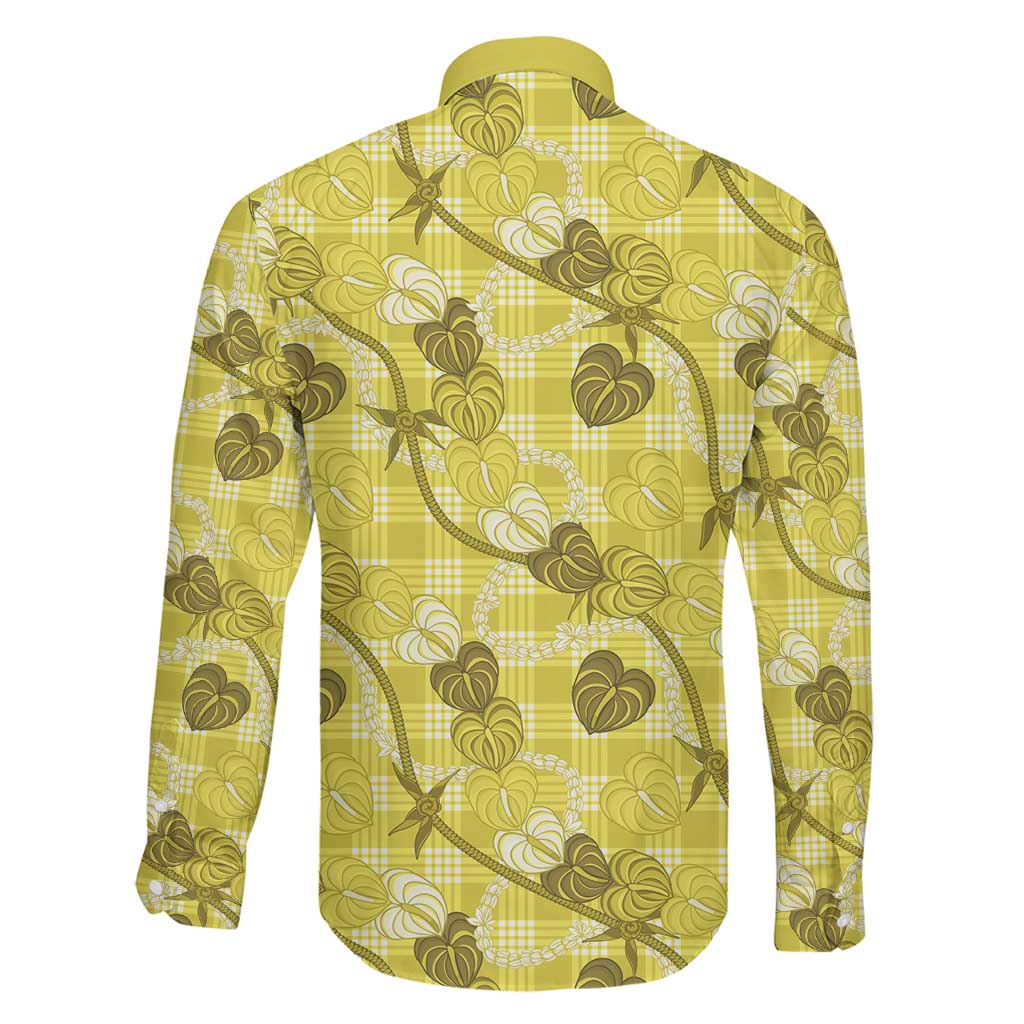 Anthurium Pikake Ti Leaf Palaka Family Matching Off Shoulder Maxi Dress and Hawaiian Shirt Yellow Version LT01 - Polynesian Pride