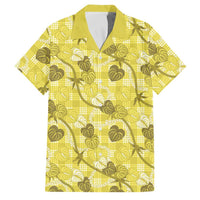 Anthurium Pikake Ti Leaf Palaka Family Matching Off Shoulder Short Dress and Hawaiian Shirt Yellow Version LT01 Dad's Shirt - Short Sleeve Yellow - Polynesian Pride