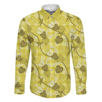 Anthurium Pikake Ti Leaf Palaka Family Matching Summer Maxi Dress and Hawaiian Shirt Yellow Version LT01 Dad's Shirt - Long Sleeve Yellow - Polynesian Pride