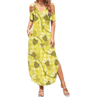 Anthurium Pikake Ti Leaf Palaka Family Matching Summer Maxi Dress and Hawaiian Shirt Yellow Version LT01 Mom's Dress Yellow - Polynesian Pride