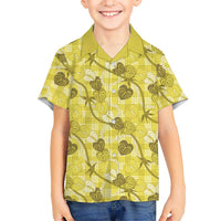 Anthurium Pikake Ti Leaf Palaka Family Matching Summer Maxi Dress and Hawaiian Shirt Yellow Version LT01 Son's Shirt Yellow - Polynesian Pride