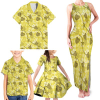 Anthurium Pikake Ti Leaf Palaka Family Matching Tank Maxi Dress and Hawaiian Shirt Yellow Version LT01 - Polynesian Pride