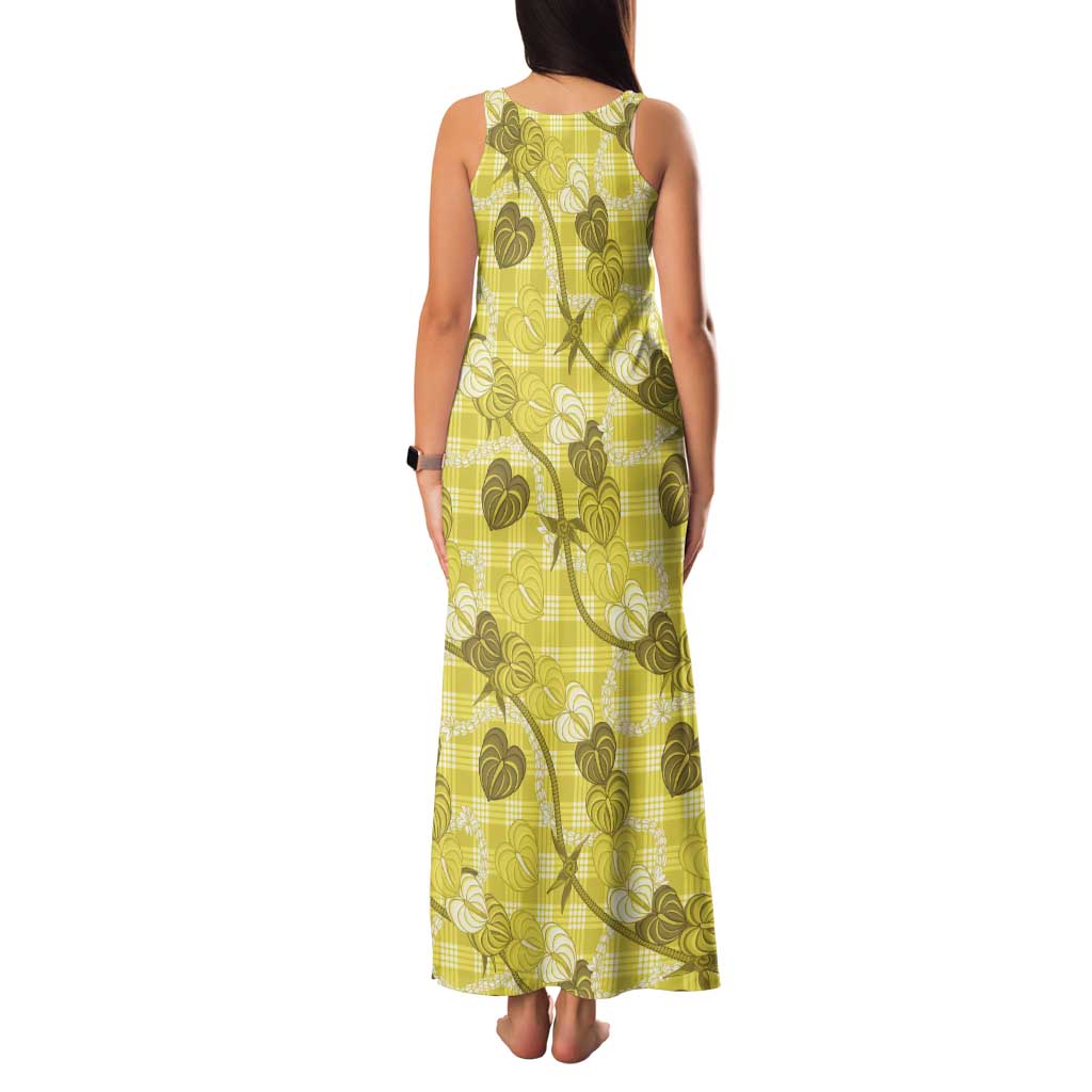 Anthurium Pikake Ti Leaf Palaka Family Matching Tank Maxi Dress and Hawaiian Shirt Yellow Version LT01 - Polynesian Pride