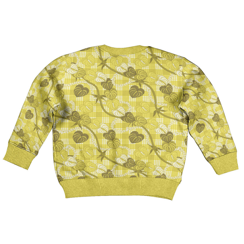 Anthurium Pikake Ti Leaf Palaka Kid Ugly Christmas Sweater Yellow Version LT01 - Polynesian Pride
