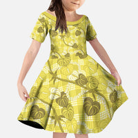 Anthurium Pikake Ti Leaf Palaka Kid Short Sleeve Dress Yellow Version LT01 KID Yellow - Polynesian Pride
