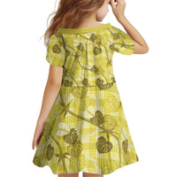 Anthurium Pikake Ti Leaf Palaka Kid Short Sleeve Dress Yellow Version LT01 - Polynesian Pride