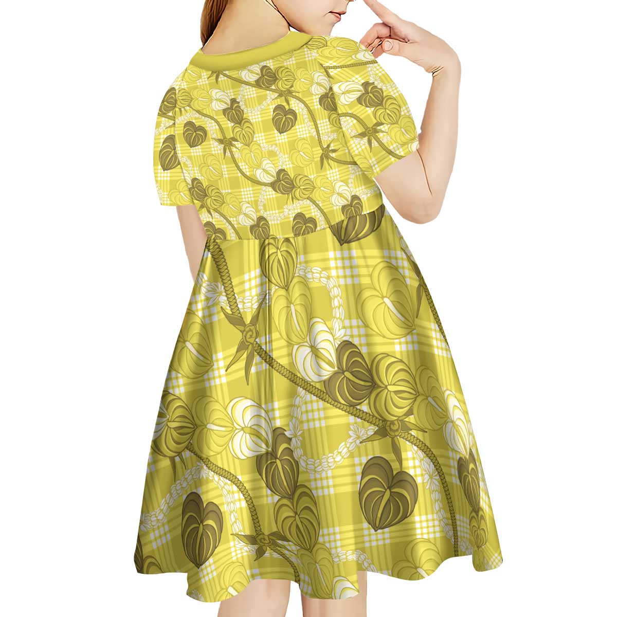 Anthurium Pikake Ti Leaf Palaka Kid Short Sleeve Dress Yellow Version LT01 - Polynesian Pride