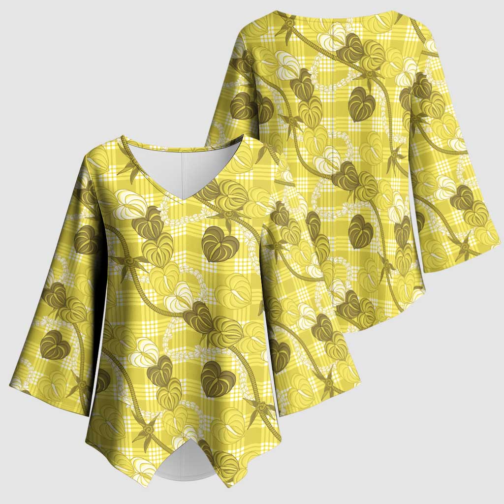 Anthurium Pikake Ti Leaf Palaka Kimono Sleeve Blouse Yellow Version