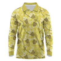 Anthurium Pikake Ti Leaf Palaka Long Sleeve Polo Shirt Yellow Version LT01 Yellow - Polynesian Pride