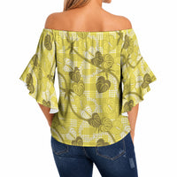 Anthurium Pikake Ti Leaf Palaka Off Shoulder Wrap Waist Top Yellow Version LT01 - Polynesian Pride