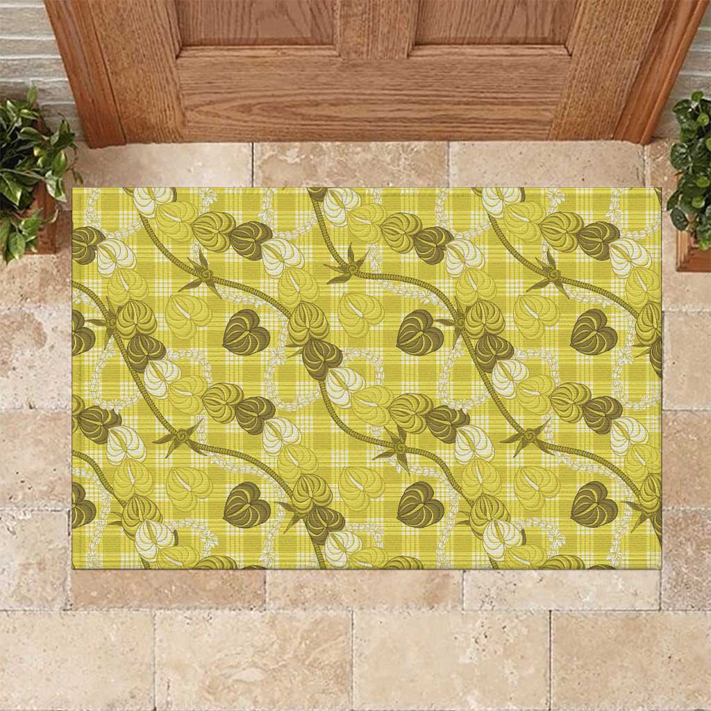 Anthurium Pikake Ti Leaf Palaka Rubber Doormat Yellow Version LT01 Yellow - Polynesian Pride