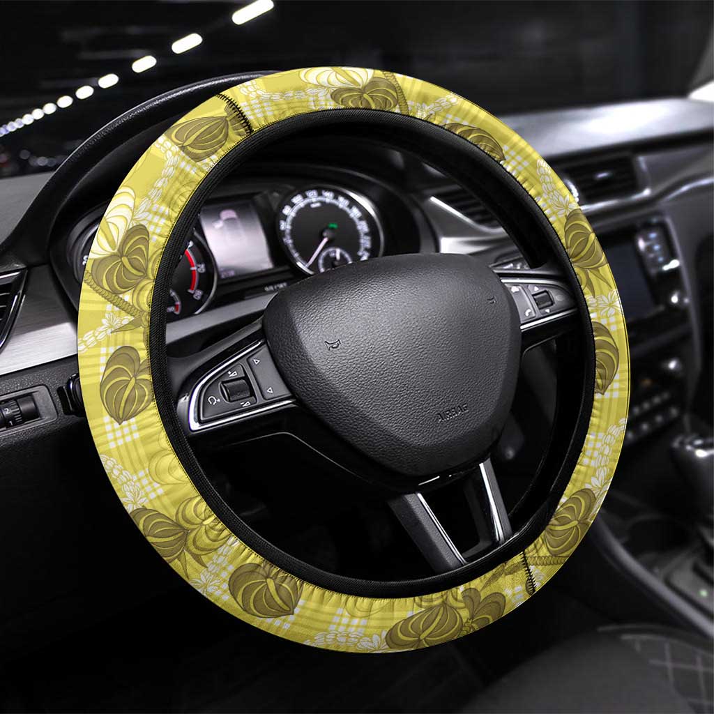 Anthurium Pikake Ti Leaf Palaka Steering Wheel Cover Yellow Version