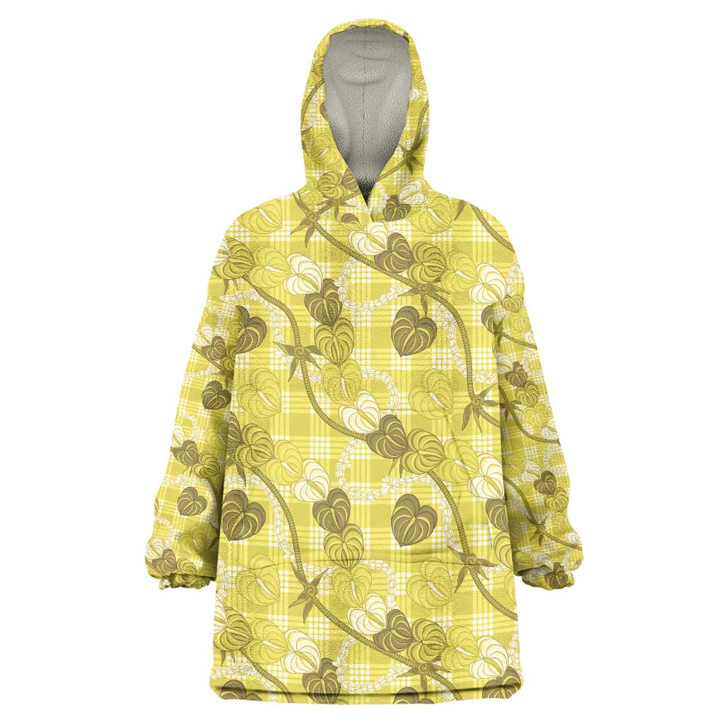 Anthurium Pikake Ti Leaf Palaka Wearable Blanket Hoodie Yellow Version LT01 One Size Yellow - Polynesian Pride
