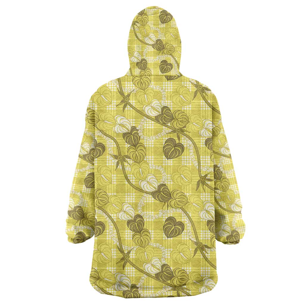 Anthurium Pikake Ti Leaf Palaka Wearable Blanket Hoodie Yellow Version LT01 - Polynesian Pride