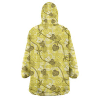 Anthurium Pikake Ti Leaf Palaka Wearable Blanket Hoodie Yellow Version LT01 - Polynesian Pride