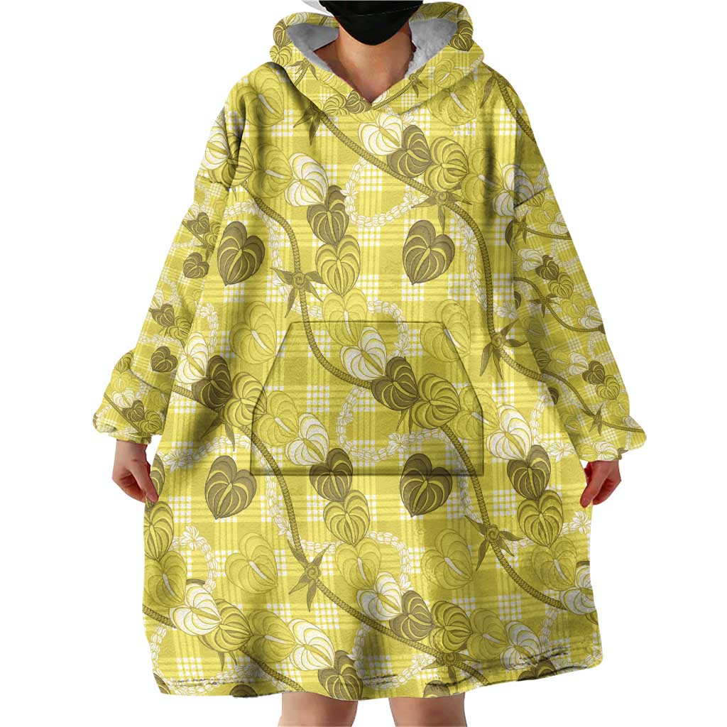 Anthurium Pikake Ti Leaf Palaka Wearable Blanket Hoodie Yellow Version LT01 - Polynesian Pride