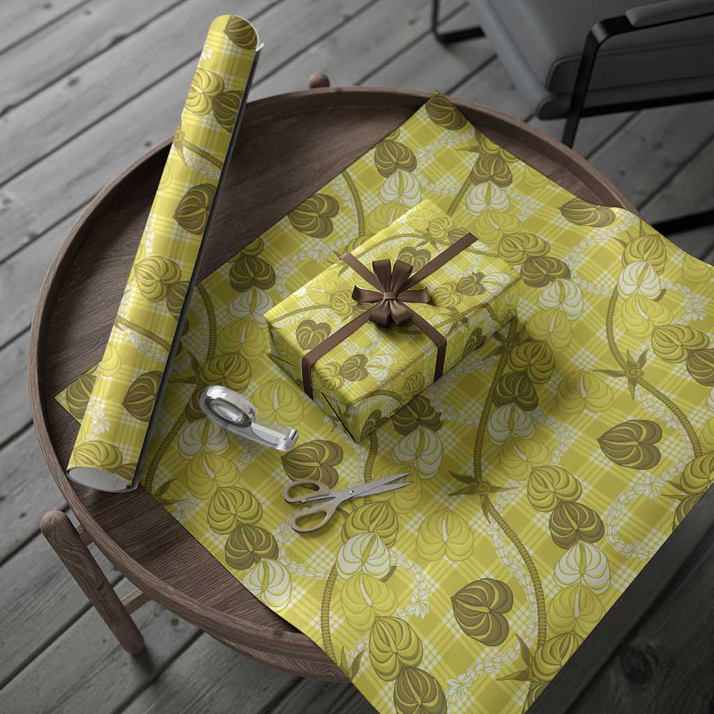 Anthurium Pikake Ti Leaf Palaka Wrapping Paper Yellow Version
