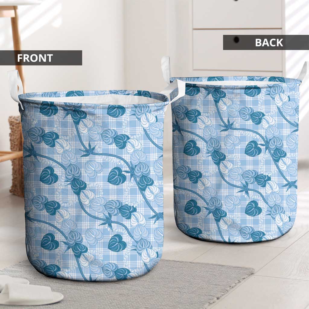 Anthurium Pikake Ti Leaf Palaka Laundry Basket Blue Version
