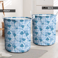 Anthurium Pikake Ti Leaf Palaka Laundry Basket Blue Version
