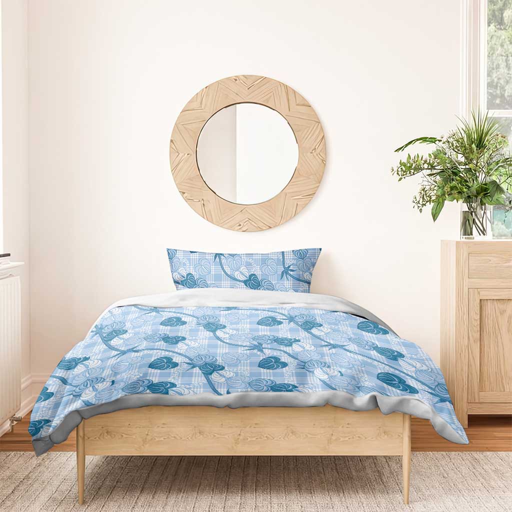 Anthurium Pikake Ti Leaf Palaka Bedding Set Blue Version