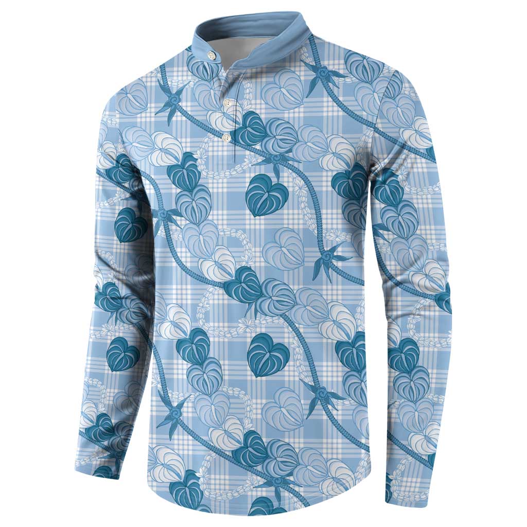 Anthurium Pikake Ti Leaf Palaka Button Sweatshirt Blue Version
