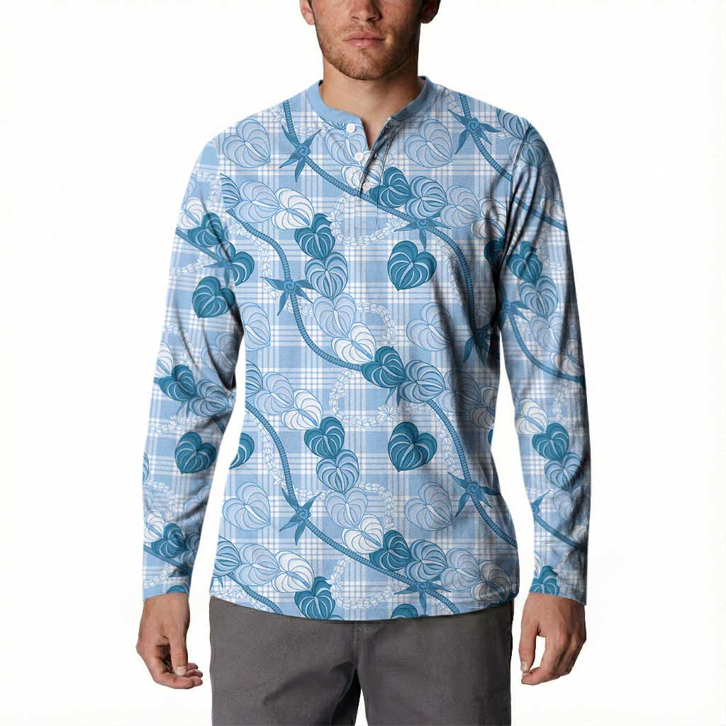 Anthurium Pikake Ti Leaf Palaka Button Sweatshirt Blue Version
