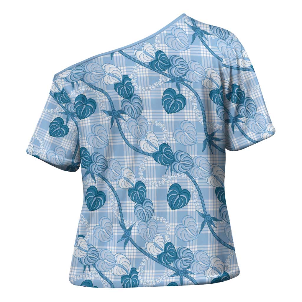 Anthurium Pikake Ti Leaf Palaka Cross Shoulder Shirt Blue Version